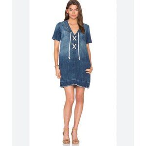 NWOT Mark Lace Up Denim Mini Short Sleeve Dress Women's Size Small